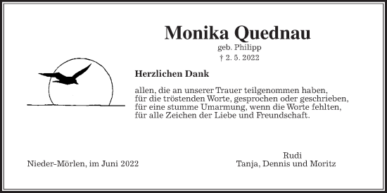Traueranzeige von Monika Quednau von Wetterauer Zeitung