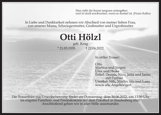 Traueranzeige von Otti Hölzl von Giessener Anzeiger, Giessener Allgemeine, Alsfelder Allgemeine