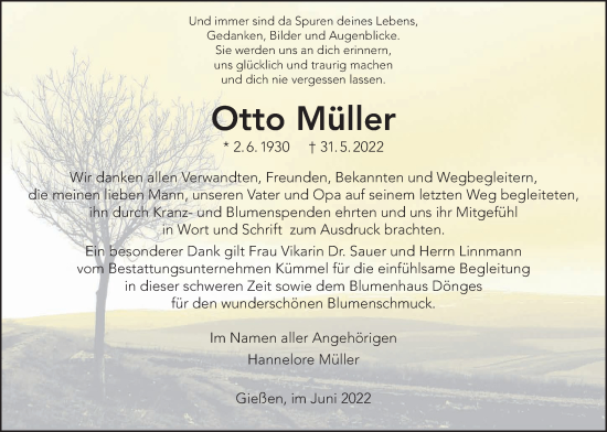Traueranzeige von Otto Müller von Giessener Allgemeine, Alsfelder Allgemeine