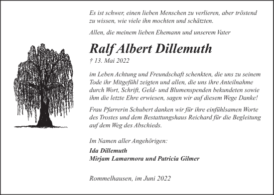 Traueranzeige von Ralf Albert Dillemuth 