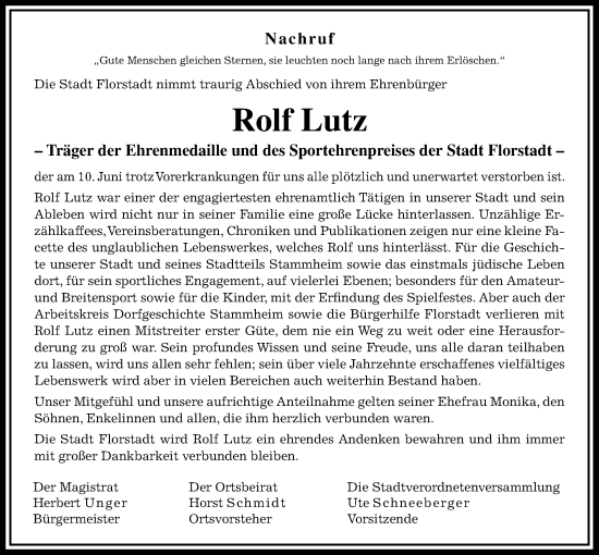 Traueranzeige von Rolf Lutz von Wetterauer Zeitung, Kreis-Anzeiger