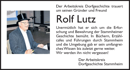 Traueranzeige von Rolf Lutz von Wetterauer Zeitung