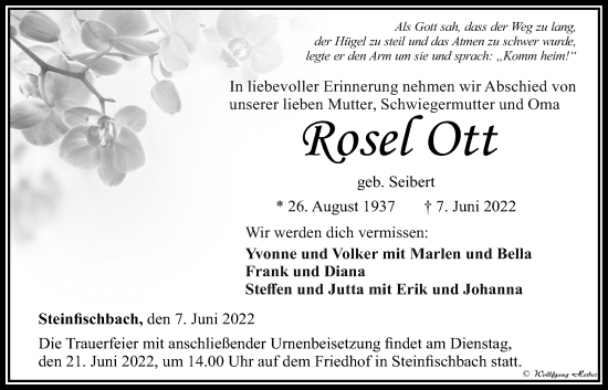 Traueranzeige von Rosel Ott von Usinger Anzeiger