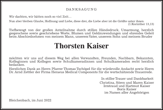Traueranzeige von Thorsten Kaiser von Kreis-Anzeiger