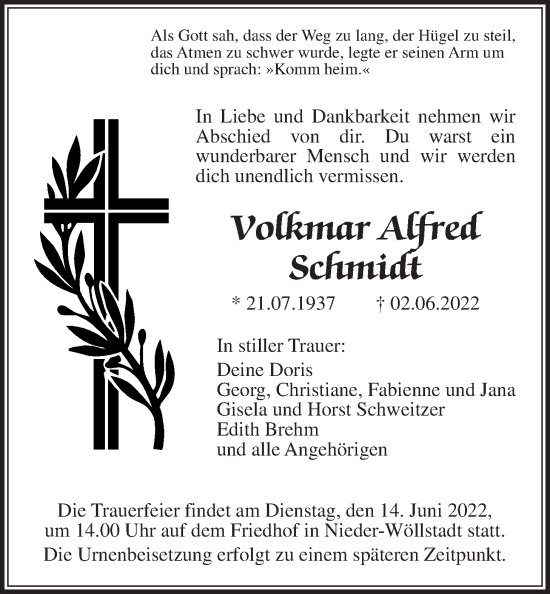 Traueranzeige von Volkmar Alfred Schmidt von Wetterauer Zeitung