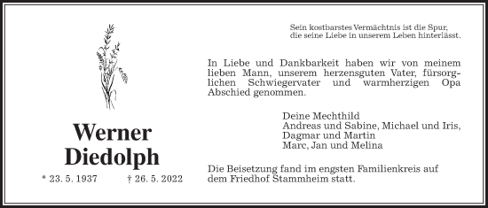 Traueranzeige von Werner Diedolph von Wetterauer Zeitung