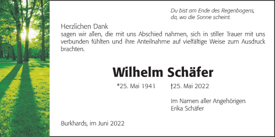 Traueranzeige von Wilhelm Schäfer von Kreis-Anzeiger