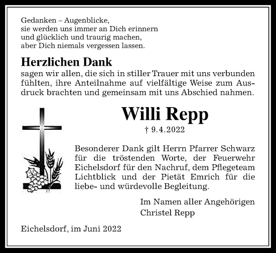 Traueranzeige von Willi Repp von Kreis-Anzeiger
