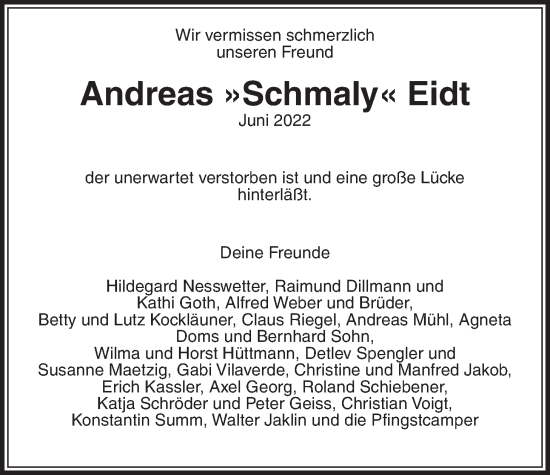 Traueranzeige von Andreas Eidt 