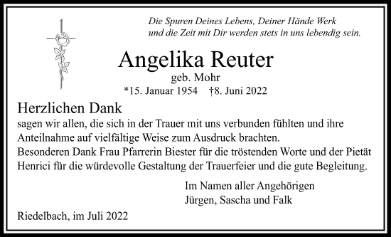 Traueranzeige von Angelika Reuter von Usinger Anzeiger