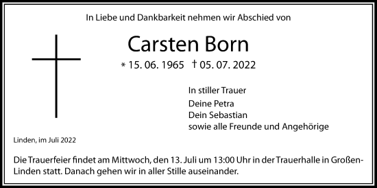 Traueranzeige von Carsten Born von Giessener Anzeiger, Giessener Allgemeine, Alsfelder Allgemeine