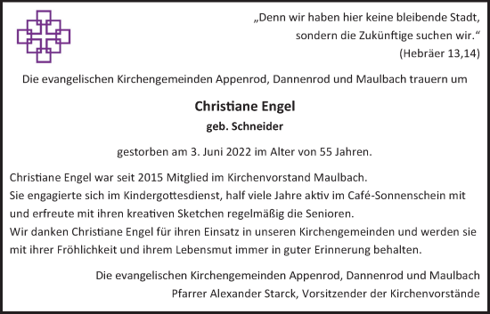 Traueranzeige von Christiane Engel von Alsfelder Allgemeine