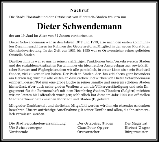Traueranzeige von Dieter Schwendemann von Wetterauer Zeitung