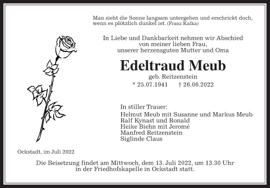 Traueranzeige von Edeltraud Meub von Wetterauer Zeitung