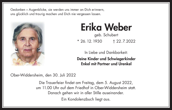 Traueranzeige von Erika Weber von Kreis-Anzeiger