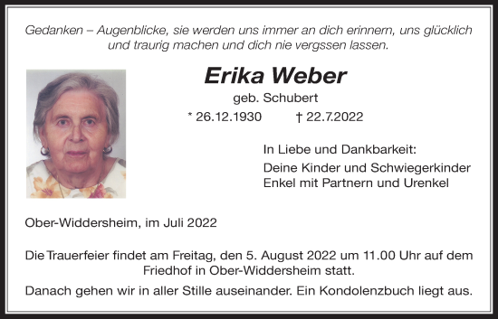 Traueranzeige von Erika Weber von Licher Wochenblatt