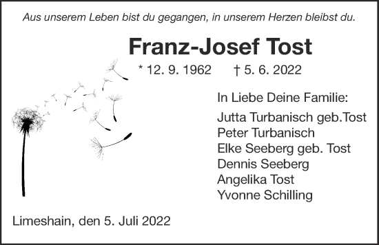 Traueranzeige von Franz-Josef Tost von Kreis-Anzeiger