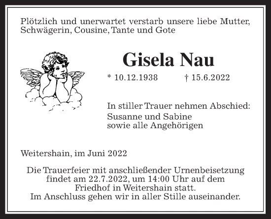 Traueranzeige von Gisela Nau von Giessener Allgemeine, Alsfelder Allgemeine