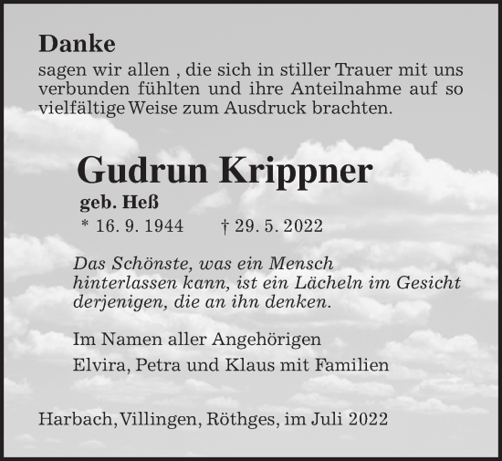 Traueranzeige von Gudrun Krippner von Laubacher Anzeiger