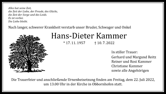 Traueranzeige von Hans-Dieter Kammer von Licher Wochenblatt