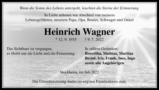Traueranzeige von Heinrich Wagner von Kreis-Anzeiger