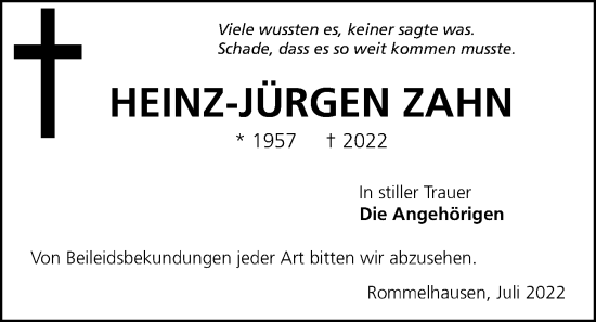 Traueranzeige von Heinz-Jürgen Zahn 