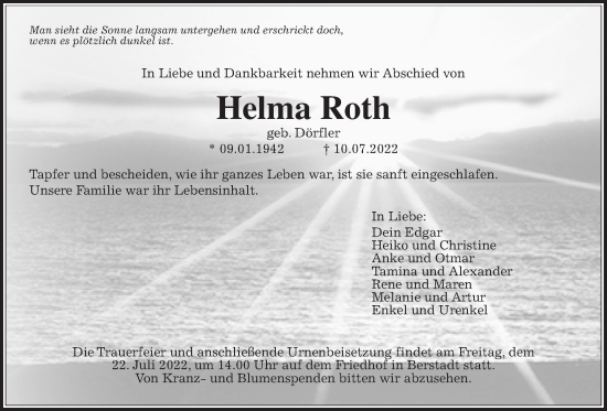 Traueranzeige von Helma Roth von Wetterauer Zeitung