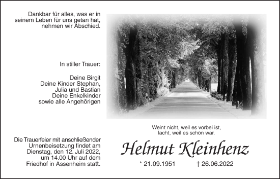 Traueranzeige von Helmut Kleinhenz von Wetterauer Zeitung