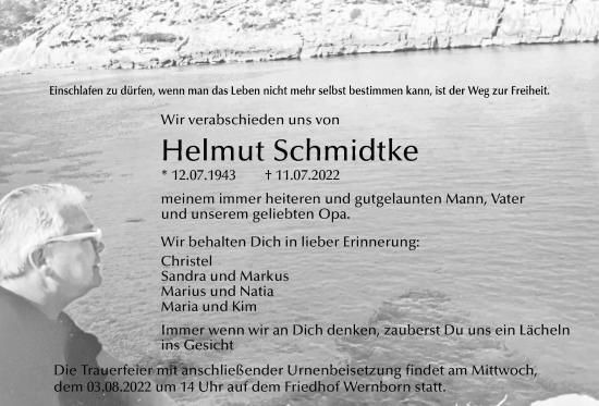 Traueranzeige von Helmut Schmidtke von Usinger Anzeiger
