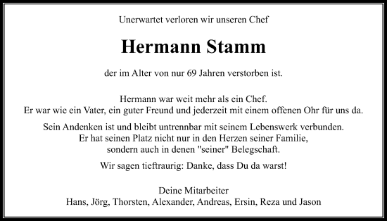 Traueranzeige von Hermann Stamm von Wetterauer Zeitung