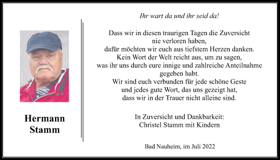 Traueranzeige von Hermann Stamm von Wetterauer Zeitung