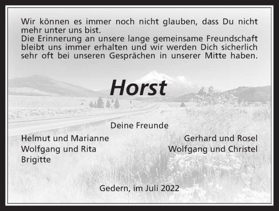 Traueranzeige von Horst Hain von Kreis-Anzeiger