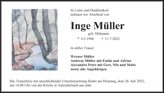 Traueranzeige von Inge Müller von Kreis-Anzeiger