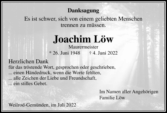 Traueranzeige von Joachim Löw von Usinger Anzeiger