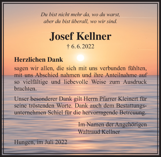 Traueranzeige von Josef Kellner von Licher Wochenblatt