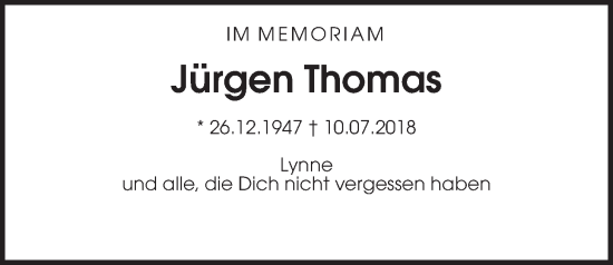 Traueranzeige von Jürgen Thomas von Wetterauer Zeitung