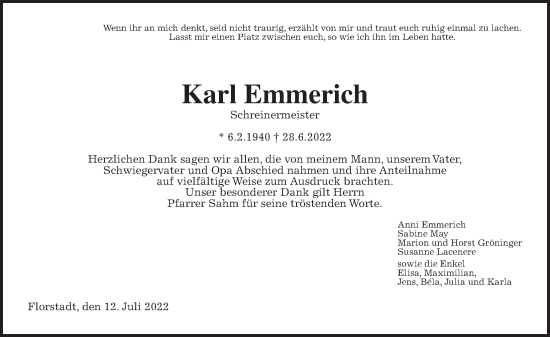 Traueranzeige von Karl Emmerich von Wetterauer Zeitung