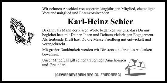 Traueranzeige von Karl-Heinz Schier von Wetterauer Zeitung