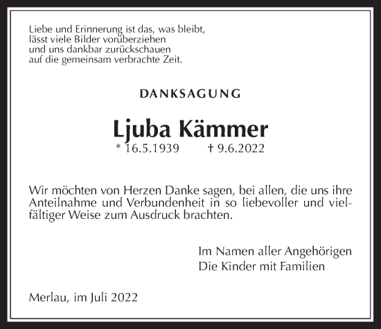 Traueranzeige von Ljuba Kämmer von Mücker Stimme