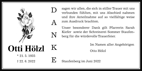 Traueranzeige von Ottilie Hölzl von Giessener Allgemeine, Alsfelder Allgemeine, Giessener Anzeiger