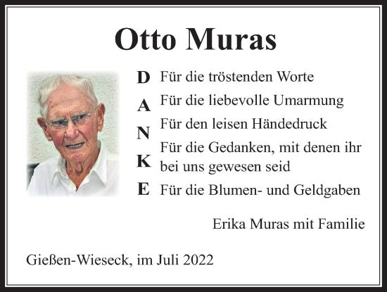 Traueranzeige von Otto Muras von Giessener Allgemeine, Alsfelder Allgemeine