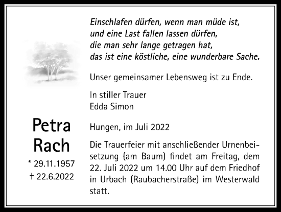 Traueranzeige von Petra Rach von Licher Wochenblatt