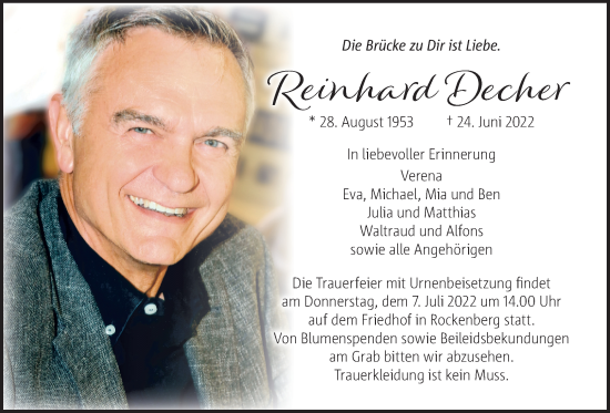 Traueranzeige von Reinhard Decher von Wetterauer Zeitung