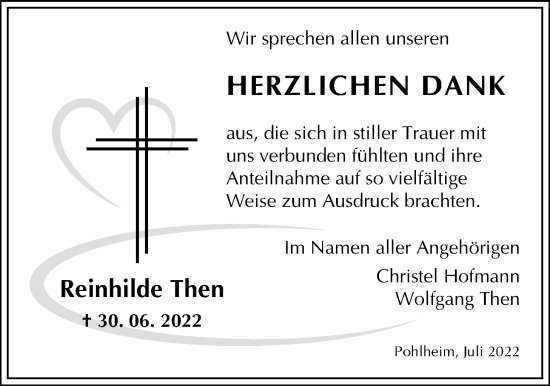 Traueranzeige von Reinhilde Then von Pohlheimer Nachrichten