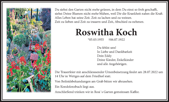 Traueranzeige von Roswitha Koch von Kreis-Anzeiger