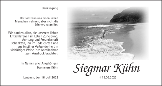 Traueranzeige von Siegmar Kühn von Giessener Allgemeine, Alsfelder Allgemeine