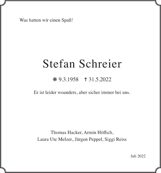 Traueranzeige von Stefan Schreier von Kreis-Anzeiger
