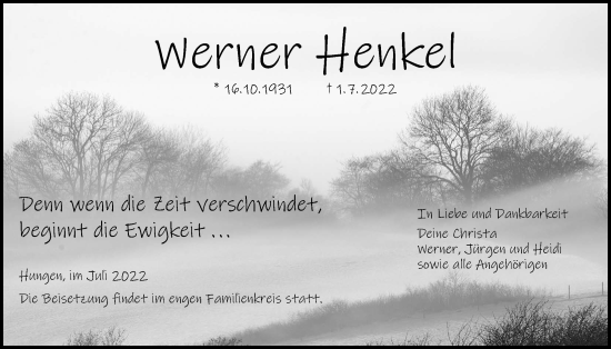 Traueranzeige von Werner Henkel von Licher Wochenblatt