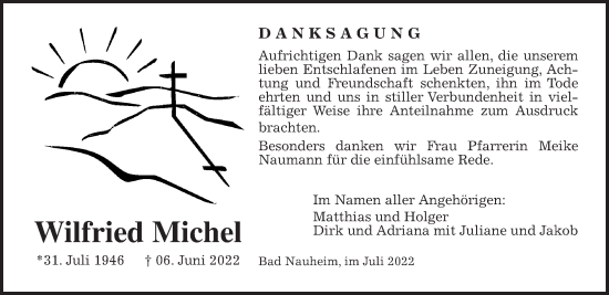 Traueranzeige von Wilfried Michel von Wetterauer Zeitung