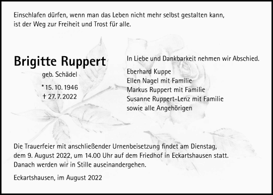 Traueranzeige von Brigitte Ruppert von Kreis-Anzeiger